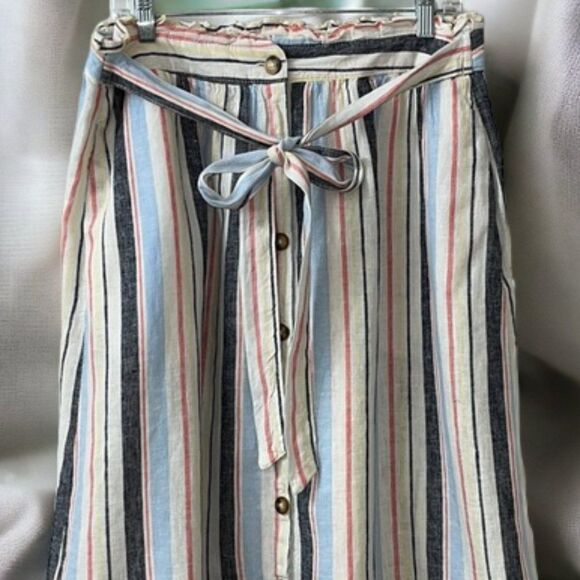 a.n.a Women's Chambray Striped Paperbag Waist Linen Skirt Coastal Grandma 12 - Picture 3 of 11